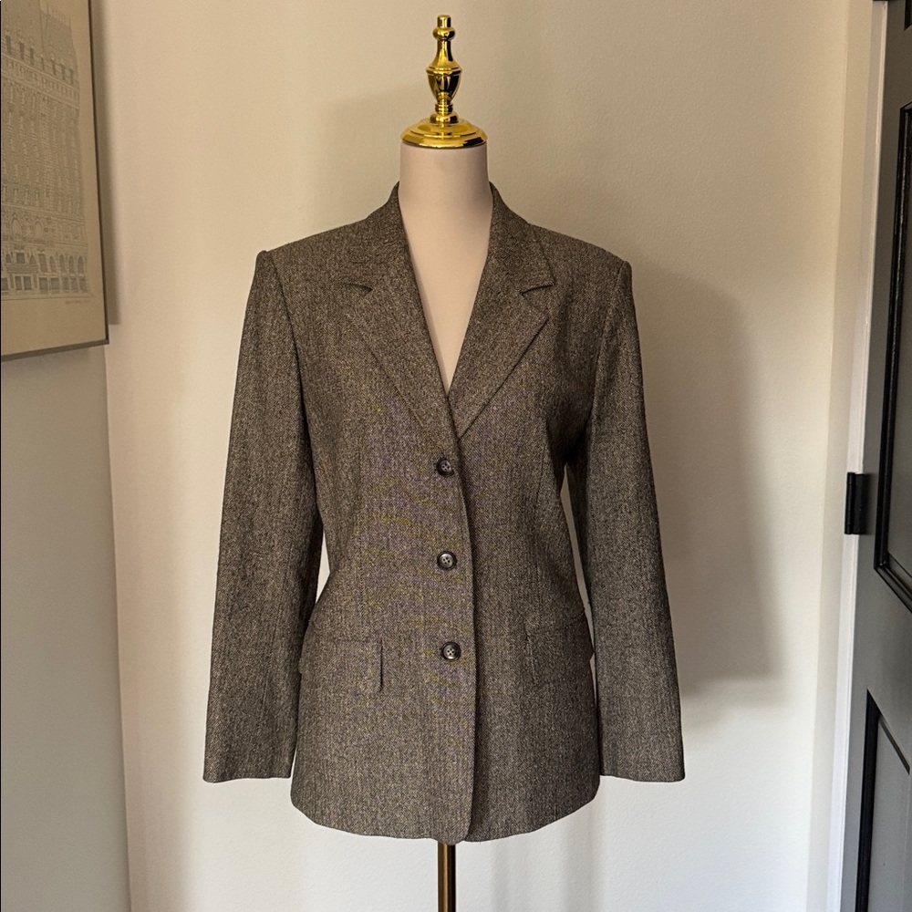 Talbots Herringbone Pattern Black and Cream Blazer